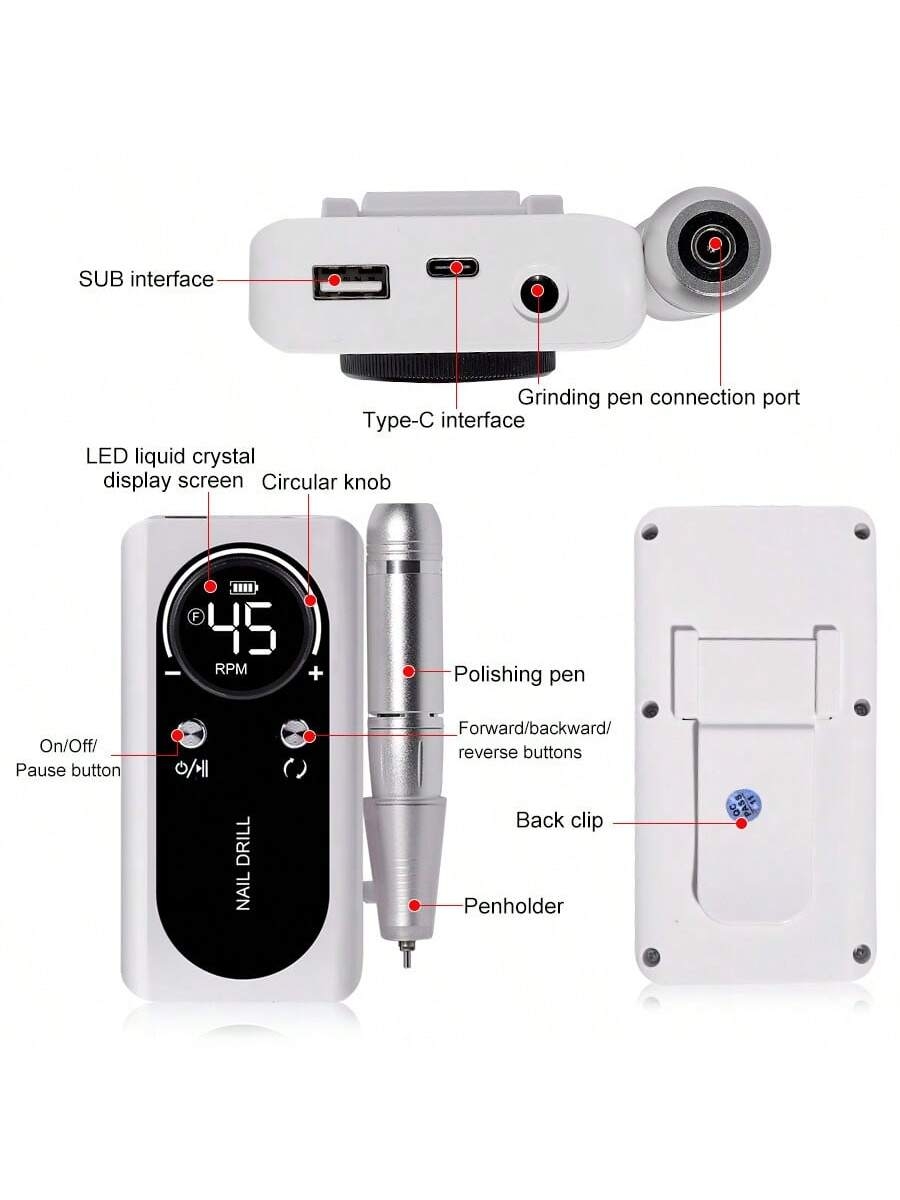 Електрическа Пила за Нокти с Акумулаторна Батерия 45000RPM - Image 6